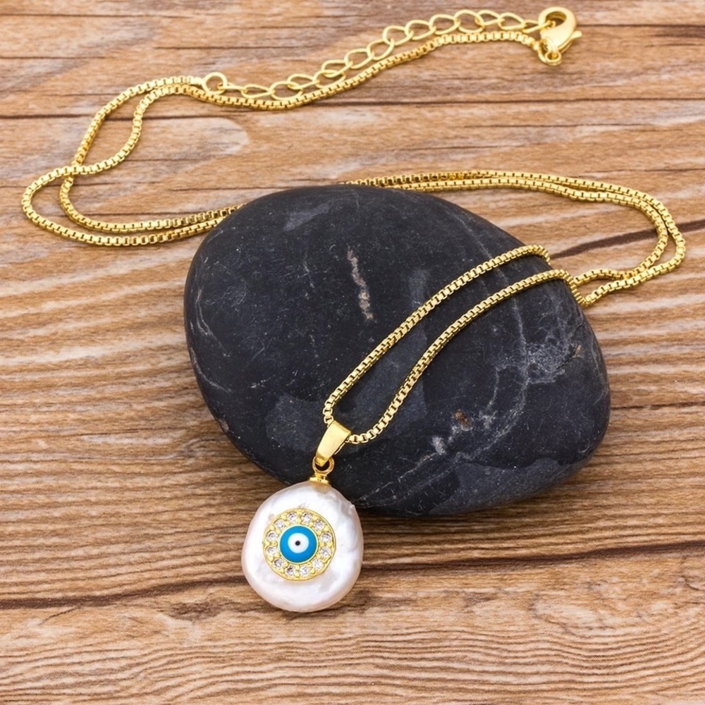 Evil Eye Freshwater Pearl Necklace